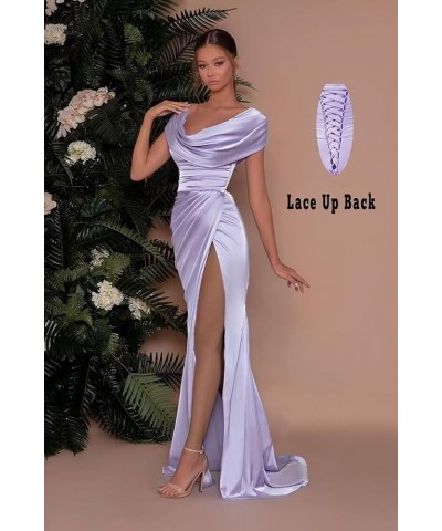 Women's Satin Prom Dress with Slit Off The Shoulder Mermaid Corset Evening Formal Party Gowns Sky Blue $27.30 Dresses