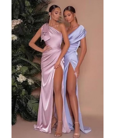 Women's Satin Prom Dress with Slit Off The Shoulder Mermaid Corset Evening Formal Party Gowns Sky Blue $27.30 Dresses