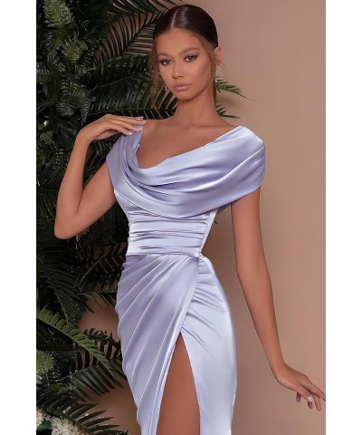 Women's Satin Prom Dress with Slit Off The Shoulder Mermaid Corset Evening Formal Party Gowns Sky Blue $27.30 Dresses