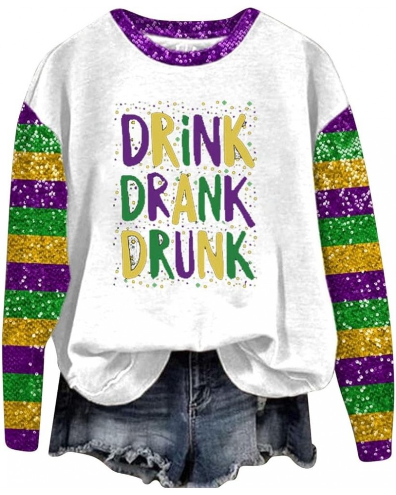 Mardi Gras Shirt Womens Carnival Themed Outfit Long Sleeve Crewneck Tunic Tops New Orleans Party Parade Fancy Tops F-green $8...