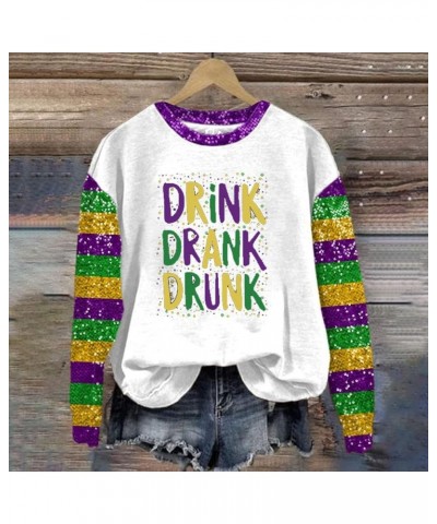 Mardi Gras Shirt Womens Carnival Themed Outfit Long Sleeve Crewneck Tunic Tops New Orleans Party Parade Fancy Tops F-green $8...