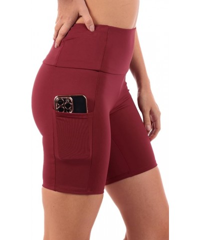 OFENTI High Waisted Yoga Shorts with Pockets Super Soft Biker Shorts for Workout Gym Running Shorts 8" Burgundy $14.15 Active...