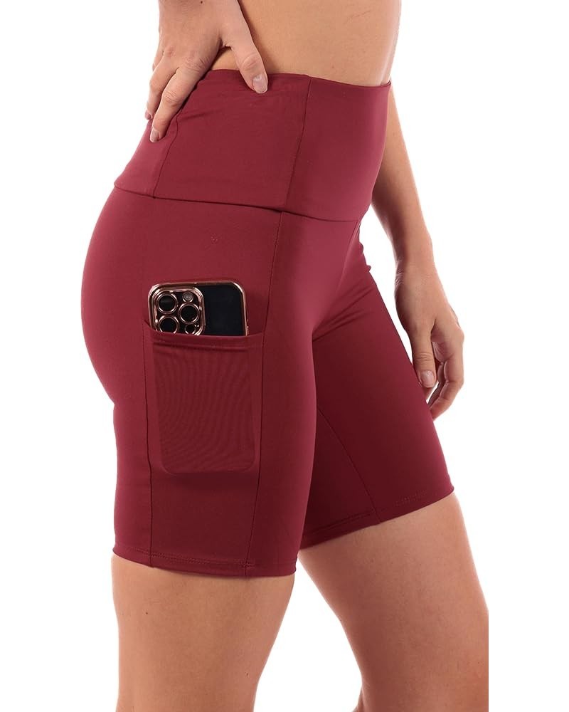 OFENTI High Waisted Yoga Shorts with Pockets Super Soft Biker Shorts for Workout Gym Running Shorts 8" Burgundy $14.15 Active...