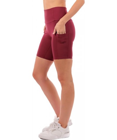 OFENTI High Waisted Yoga Shorts with Pockets Super Soft Biker Shorts for Workout Gym Running Shorts 8" Burgundy $14.15 Active...