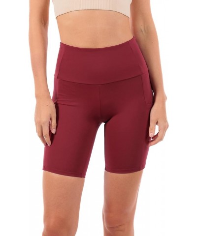 OFENTI High Waisted Yoga Shorts with Pockets Super Soft Biker Shorts for Workout Gym Running Shorts 8" Burgundy $14.15 Active...