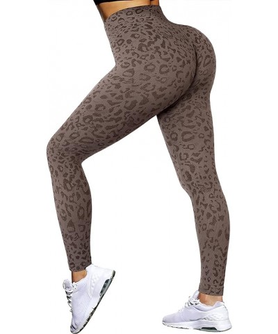 Women Scrunch Butt Lifting Leggings Seamless High Waisted Workout Yoga Pants 814-brown Leopard $9.32 Activewear