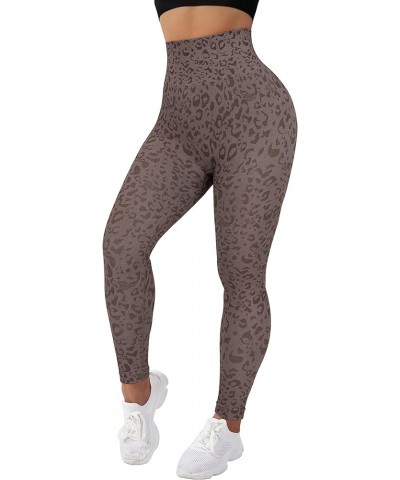 Women Scrunch Butt Lifting Leggings Seamless High Waisted Workout Yoga Pants 814-brown Leopard $9.32 Activewear