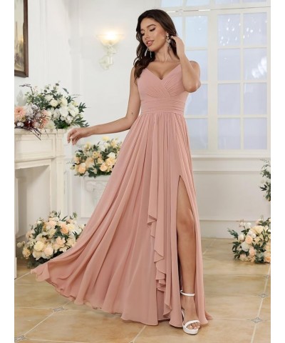 Women‘s V-Neck Bridesmaid Dresses with Slit Long Pleated Chiffon A-Line Formal Party Dresses with Pockets YO002 Coral $21.12 ...