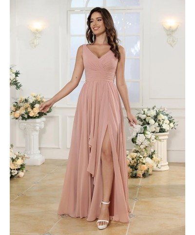 Women‘s V-Neck Bridesmaid Dresses with Slit Long Pleated Chiffon A-Line Formal Party Dresses with Pockets YO002 Coral $21.12 ...