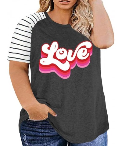 Plus Size Valentine's Day T-Shirt for Women Buffalo Plaid Heart Printed Shirt Tops Short Sleeve Casual Graphic Tees Gray8 $12...