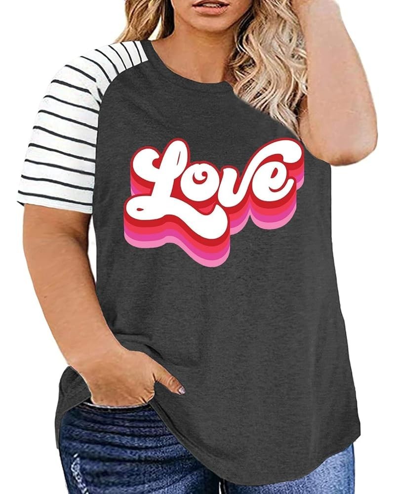 Plus Size Valentine's Day T-Shirt for Women Buffalo Plaid Heart Printed Shirt Tops Short Sleeve Casual Graphic Tees Gray8 $12...