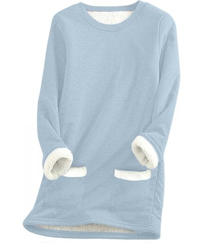 Women's Sherpa Lined Pullover Fleece Crewneck Sweatshirts Cute Winter Warm Fuzzy Sweaters Casual Loungewear F25-light Blue $1...