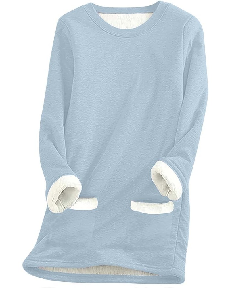 Women's Sherpa Lined Pullover Fleece Crewneck Sweatshirts Cute Winter Warm Fuzzy Sweaters Casual Loungewear F25-light Blue $1...