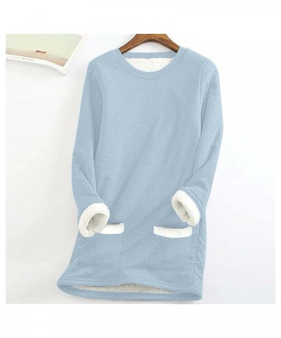 Women's Sherpa Lined Pullover Fleece Crewneck Sweatshirts Cute Winter Warm Fuzzy Sweaters Casual Loungewear F25-light Blue $1...