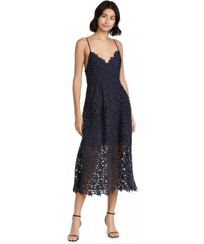 Women's Lace A Line Midi Dress Navy $24.91 Dresses