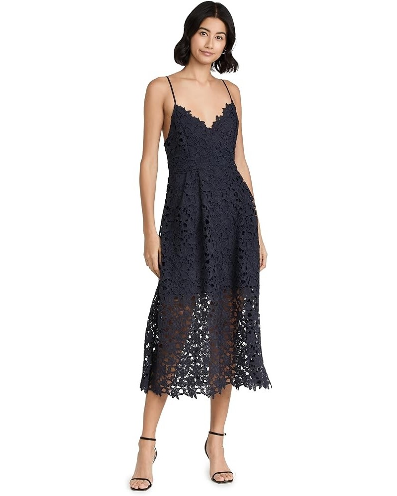 Women's Lace A Line Midi Dress Navy $24.91 Dresses