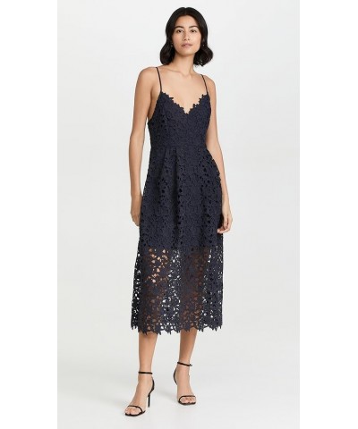 Women's Lace A Line Midi Dress Navy $24.91 Dresses