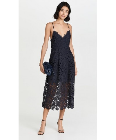 Women's Lace A Line Midi Dress Navy $24.91 Dresses