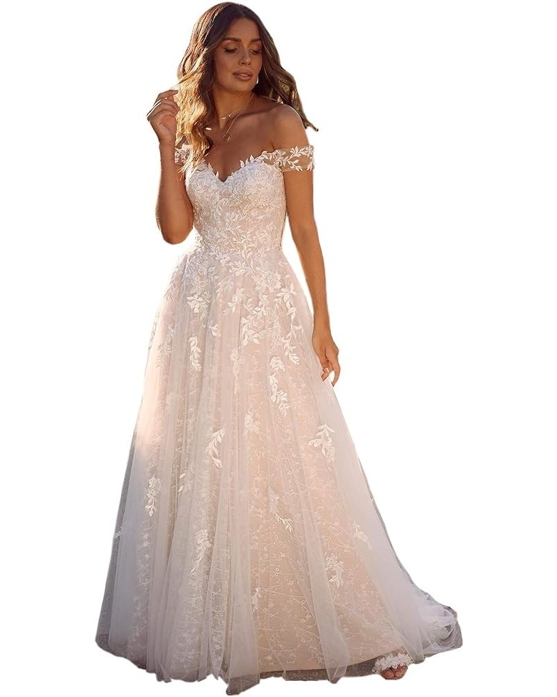 Women's Beach Spaghetti Strap Wedding Dresses for Bride 2024 Boho Long Lace Bridal Gowns for Wedding YMS041 Q-ivory $70.38 Dr...