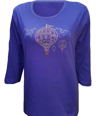 Royal Blue Fashionable and Glamorous Sparkling Sky Hot Air Balloon Bling Shirt for Women Blue $20.00 T-Shirts