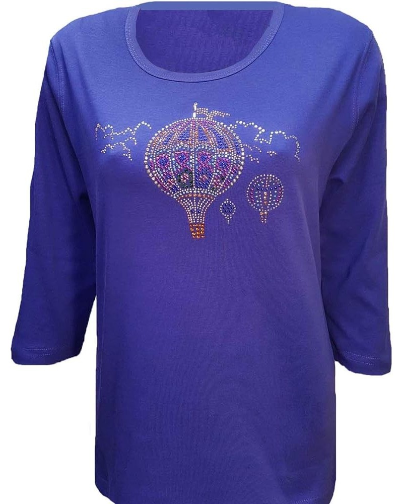 Royal Blue Fashionable and Glamorous Sparkling Sky Hot Air Balloon Bling Shirt for Women Blue $20.00 T-Shirts