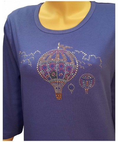 Royal Blue Fashionable and Glamorous Sparkling Sky Hot Air Balloon Bling Shirt for Women Blue $20.00 T-Shirts