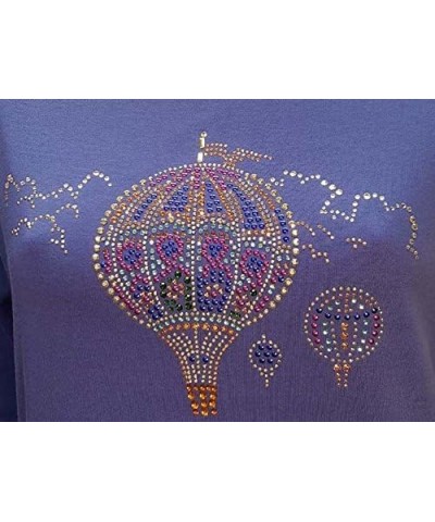 Royal Blue Fashionable and Glamorous Sparkling Sky Hot Air Balloon Bling Shirt for Women Blue $20.00 T-Shirts