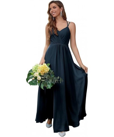 Chiffon Bridesmaid Dresses for Women Long A Line Pleated V Neck Formal Evening Party Gown Navy $35.94 Dresses