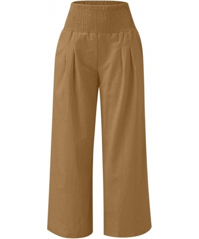 Women Palazzo High Waisted Linen Pants Casual Elastic Waist Wide Leg Pants Trousers Baggy Slacks with Pockets 09 Yellow $9.00...