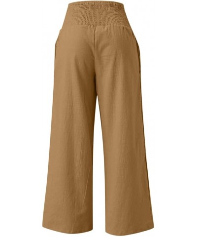 Women Palazzo High Waisted Linen Pants Casual Elastic Waist Wide Leg Pants Trousers Baggy Slacks with Pockets 09 Yellow $9.00...