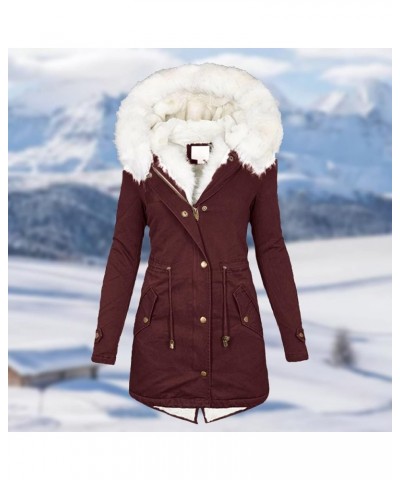 Womens Hooded Coat Thicken Fleece Lined Parkas Overcoat Long Coat Women's Coats & Jackets Ladies Coats Outwear C-wine $16.12 ...