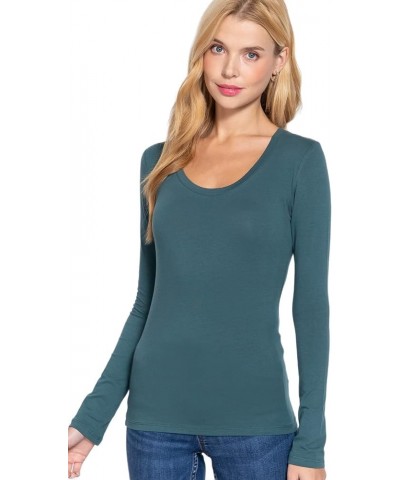 Women's Solid Plain Casual Scoop Neck Long Sleeves Tee T-Shirt Tops Dusk Teal $8.36 T-Shirts