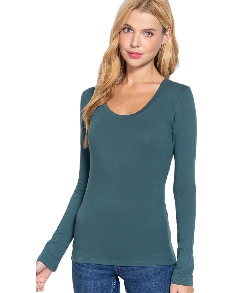 Women's Solid Plain Casual Scoop Neck Long Sleeves Tee T-Shirt Tops Dusk Teal $8.36 T-Shirts