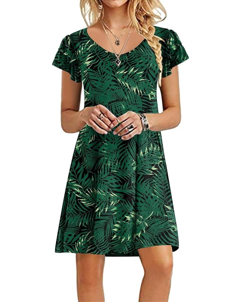 Women's 2023 Summer V Neck Mini Dresses Casual Petal Short Sleeve Flowy Dress with Pockets R Green Leaf Black $14.83 Dresses