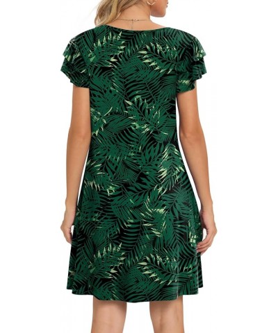 Women's 2023 Summer V Neck Mini Dresses Casual Petal Short Sleeve Flowy Dress with Pockets R Green Leaf Black $14.83 Dresses