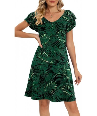 Women's 2023 Summer V Neck Mini Dresses Casual Petal Short Sleeve Flowy Dress with Pockets R Green Leaf Black $14.83 Dresses