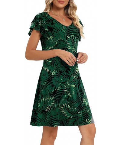 Women's 2023 Summer V Neck Mini Dresses Casual Petal Short Sleeve Flowy Dress with Pockets R Green Leaf Black $14.83 Dresses