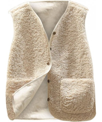 Women's Fuzzy Fleece Vest Classic Fit Casual Sleeveless Button Sherpa Vest Jacket with Pockets for Fall Winter Beige $6.62 Vests