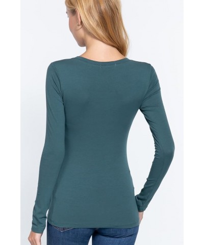 Women's Solid Plain Casual Scoop Neck Long Sleeves Tee T-Shirt Tops Dusk Teal $8.36 T-Shirts