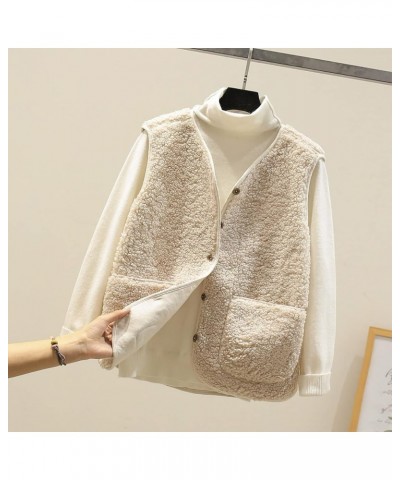 Women's Fuzzy Fleece Vest Classic Fit Casual Sleeveless Button Sherpa Vest Jacket with Pockets for Fall Winter Beige $6.62 Vests