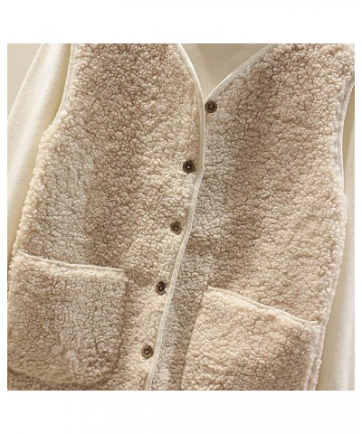 Women's Fuzzy Fleece Vest Classic Fit Casual Sleeveless Button Sherpa Vest Jacket with Pockets for Fall Winter Beige $6.62 Vests