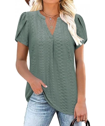 Women Summer Casual Short Sleeve T-Shirts V Neck Tops Short Sleeve Loose Fit Tunic Blouses T-green $11.76 Tops