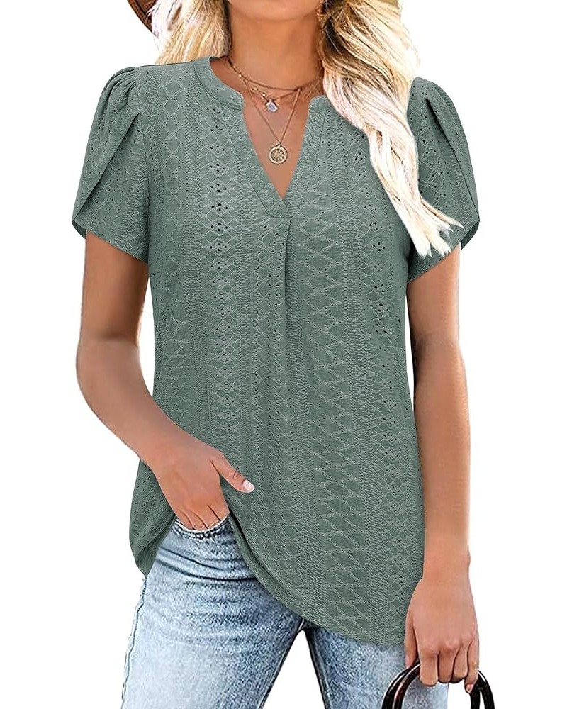 Women Summer Casual Short Sleeve T-Shirts V Neck Tops Short Sleeve Loose Fit Tunic Blouses T-green $11.76 Tops