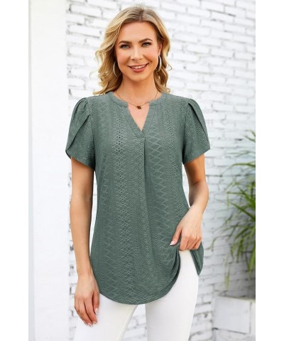 Women Summer Casual Short Sleeve T-Shirts V Neck Tops Short Sleeve Loose Fit Tunic Blouses T-green $11.76 Tops