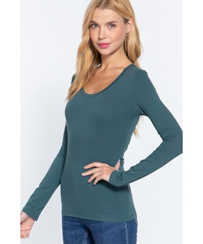 Women's Solid Plain Casual Scoop Neck Long Sleeves Tee T-Shirt Tops Dusk Teal $8.36 T-Shirts