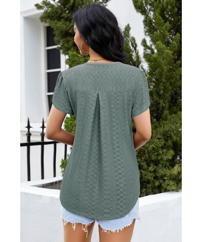 Women Summer Casual Short Sleeve T-Shirts V Neck Tops Short Sleeve Loose Fit Tunic Blouses T-green $11.76 Tops