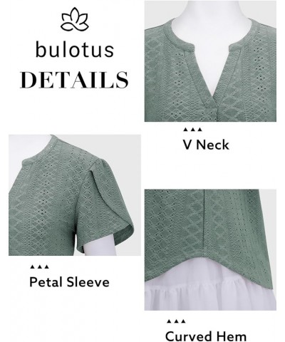 Women Summer Casual Short Sleeve T-Shirts V Neck Tops Short Sleeve Loose Fit Tunic Blouses T-green $11.76 Tops