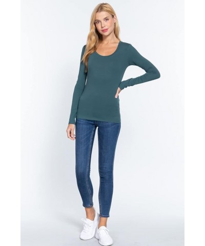 Women's Solid Plain Casual Scoop Neck Long Sleeves Tee T-Shirt Tops Dusk Teal $8.36 T-Shirts