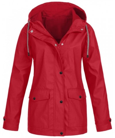 Rain Jackets For Women Waterproof With Hood Plus Size Soild Windproof Hiking Lightweight Coat 04-red $9.00 Coats