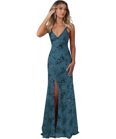 Sparkly Sequin Prom Dresses Long Bodycon Mermaid Formal Dress Evening Party Gowns with Slit Peacock $38.24 Dresses